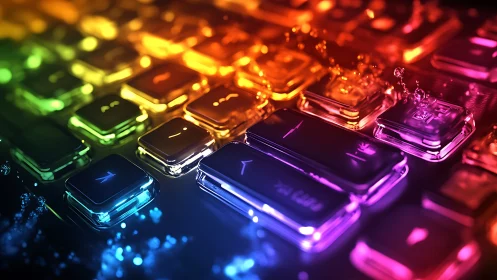 RGB backlit keyboard keys rendered as glossy translucent capsules