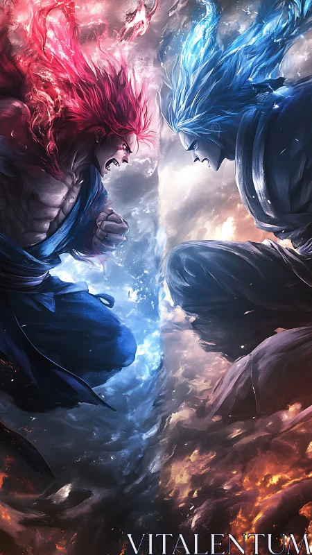 Twin elemental warriors collide where fire and frost roar