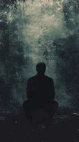 Quiet silhouette resting in a moody, dreamlike twilight.