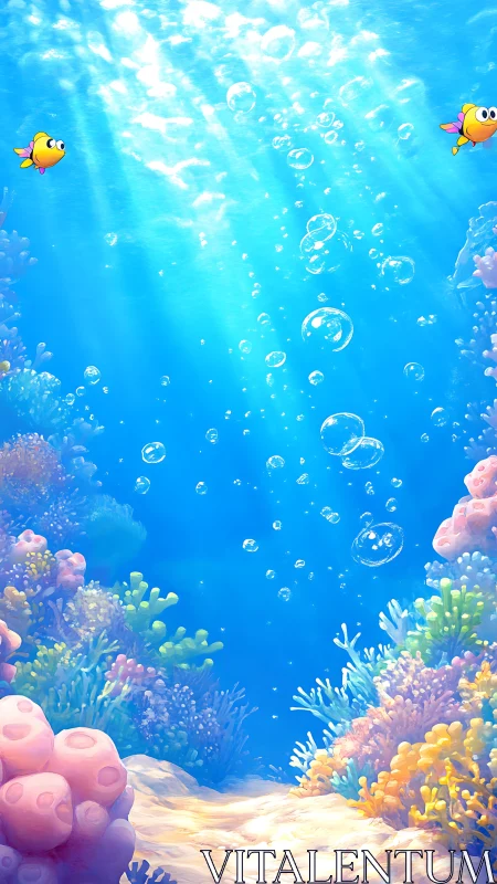 Cartoon undersea corridor with volumetric light shafts.