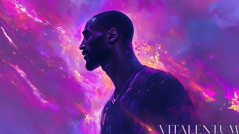 Thoughtful profile bathed in glowing purple stardust.