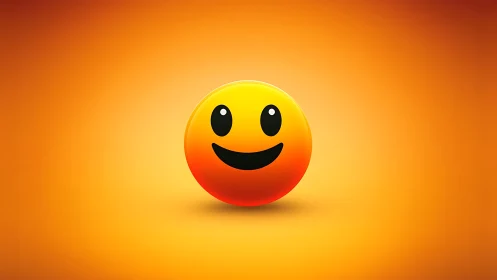 3D glossy smiley icon on radiant orange gradient field.