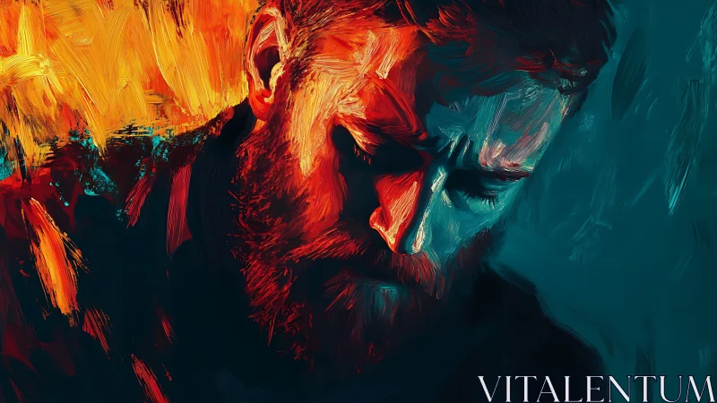 Bearded man in profile rendered with bold contrasting colors