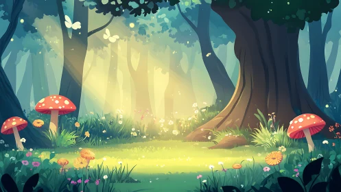 Magical Forest Glade with Enchanted Mushrooms.