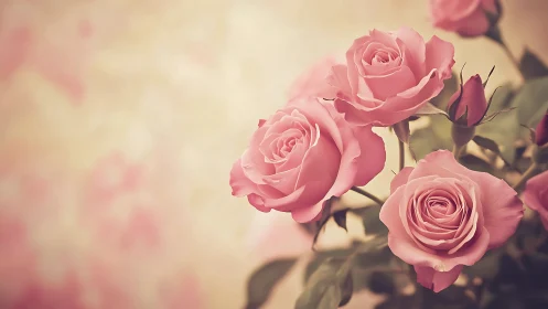 Soft-focus Pink Roses with Warm Color Cast and Shallow Depth Field.