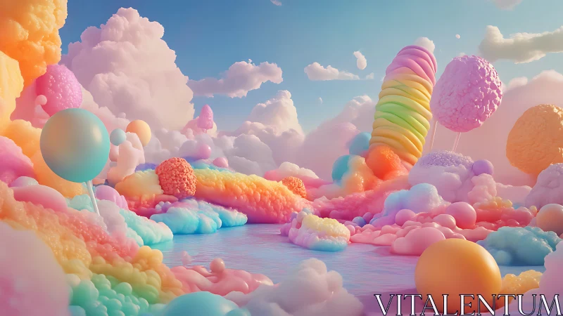 Volumetric pastel cloudscape with confectionary topology study.