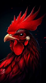 Crimson Rooster Commands the Midnight Canvas