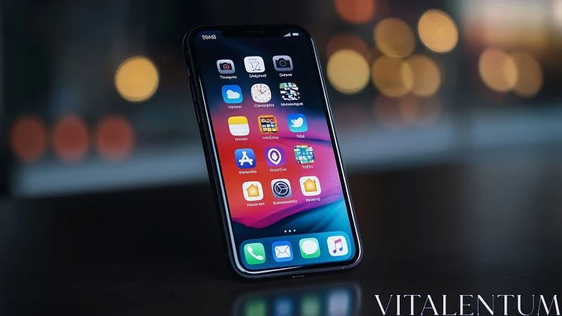 Modern iPhone Displaying Colorful App Interface with Bokeh Backdrop