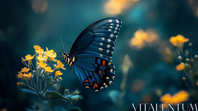 Midnight butterfly sips sunrise honey from glowing blooms