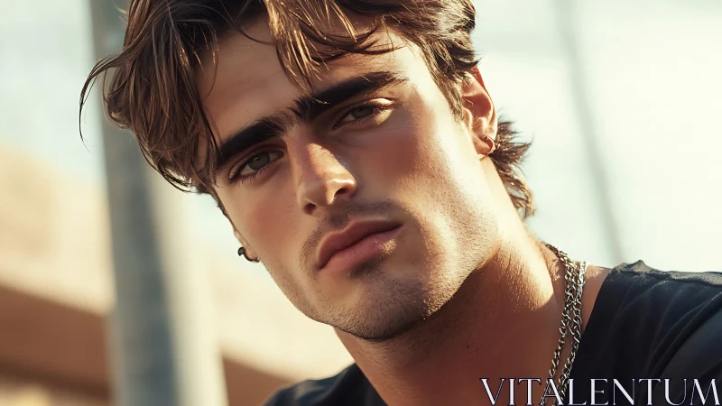 Close-up outdoor portrait of young man in sunlight.