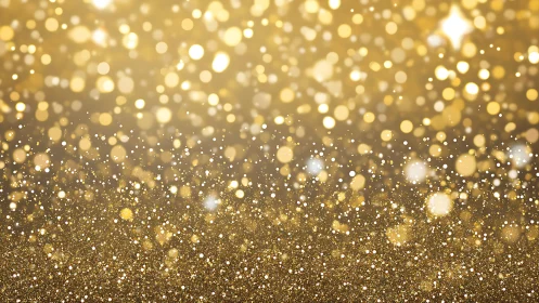 Gold glitter surface with bright defocused light bokeh.