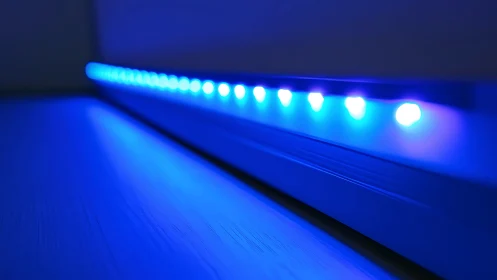 Linear blue LED strip in low-angle optical depth study.