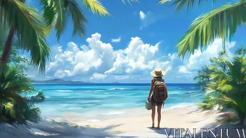 Traveler Standing at Tropical Beach Overlook