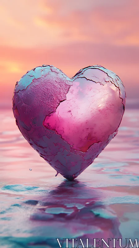 Fractured Heart Form Rendered with Chromatic Gradient and Textural Degradation