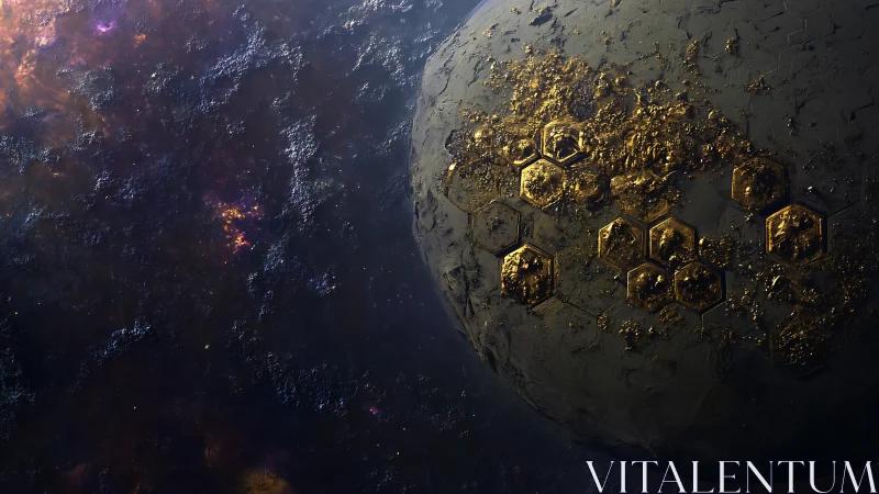 Gilded hexagonal megastructures encrust silent dark planet