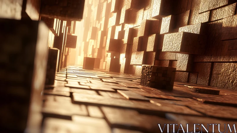 Urban architectural corridor with geometric brick formations