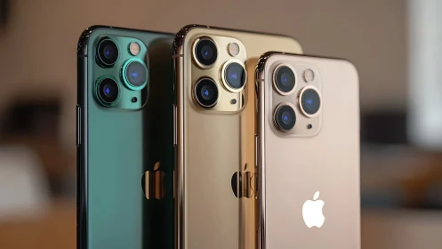 Shimmering trio of premium smartphones glows in soft light