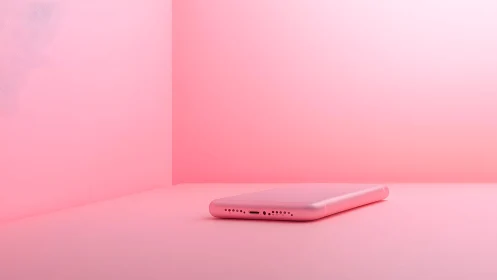 Minimalist pink smartphone on pastel background, modern style.