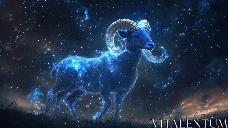 Stellar ram constellation in luminous astral landscape.