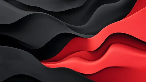 Flowing Black and Red Abstract Waves Digital Art Background.