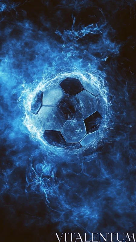 Soccer ball rendered within blue energy plasma field