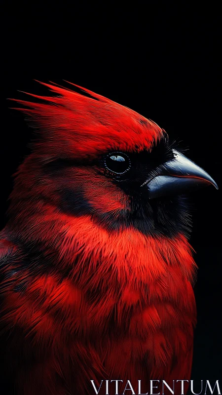 Crimson cardinal portrait under dramatic black background