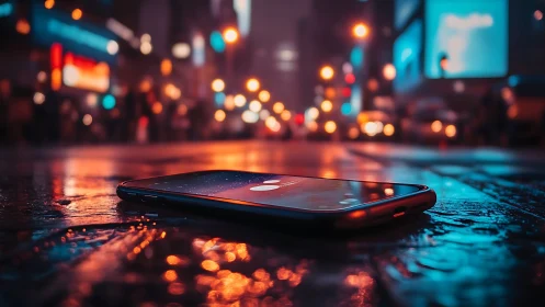 City rain cradles a glowing phone like a lost street star