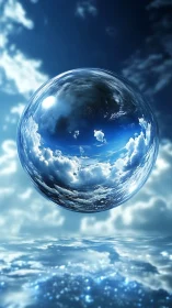 High-reflectance sky sphere suspended above specular water