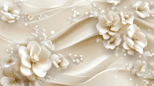 Luxurious 3D Cream Floral Garden with Flowing Elegance