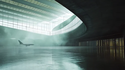 Ethereal Aviation: Where Mist Embraces Modern Architecture.