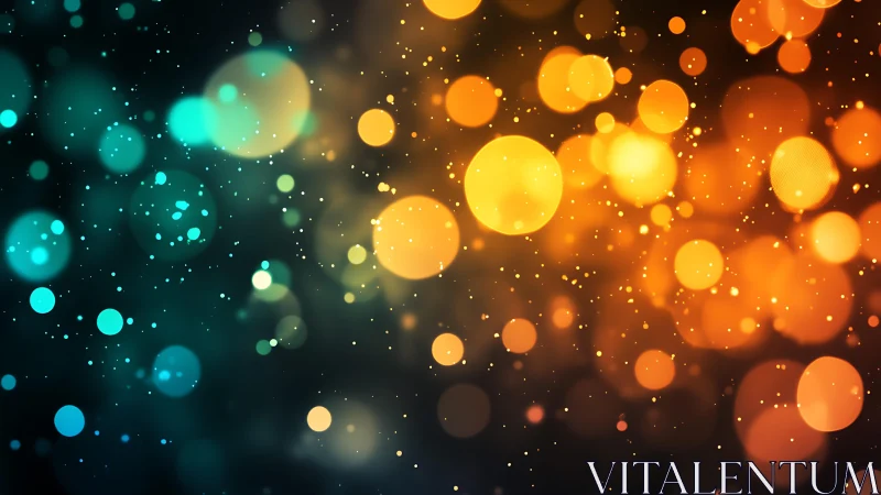 Colorful bokeh lights in abstract digital style, teal and orange.