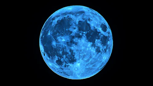 Blue-tinted full moon shows high-contrast craters and maria