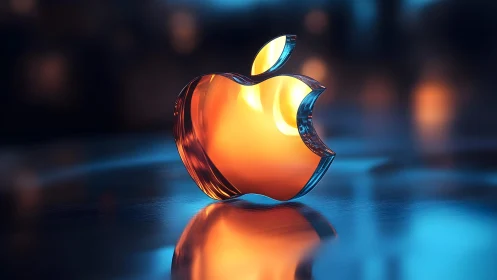 Glass Apple Logo with Futuristic Glow and Reflections.