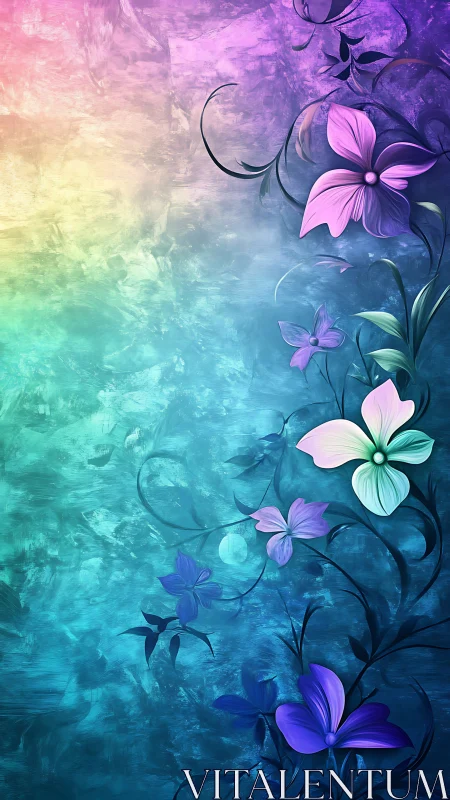 Iridescent gradient blooms curl across a dreamy canvas.