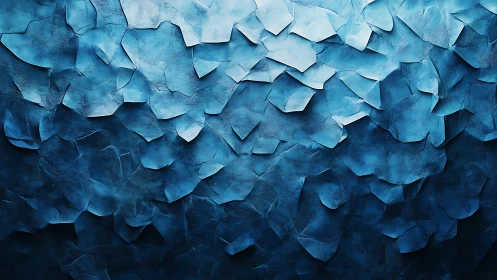 Shattered blue relief texture in layered abstract wallscape.