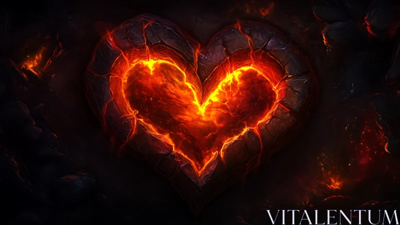 Fiery Heart Burning Against Darkness