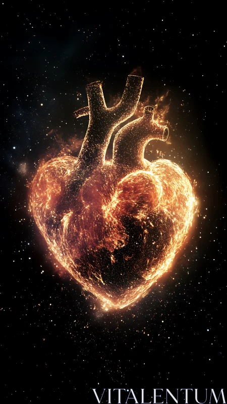 Luminous Cardiac Anatomy: Stellarized Human Heart Against Cosmic Void.