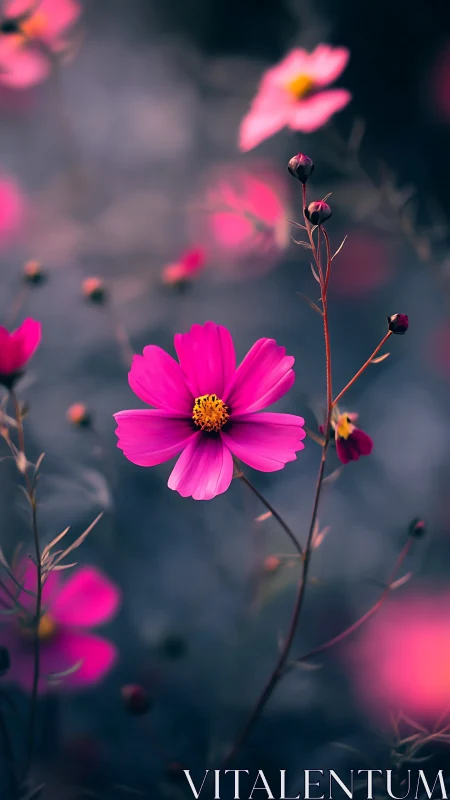 Vibrant Pink Cosmos Flowers in Soft Focus.