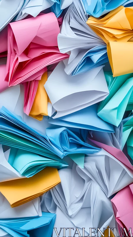 Colorful folded paper layers create rhythmic abstract patterns.