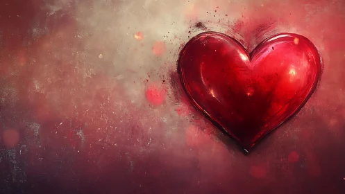 Luminescent Red Heart Form Against Textured Pink Background