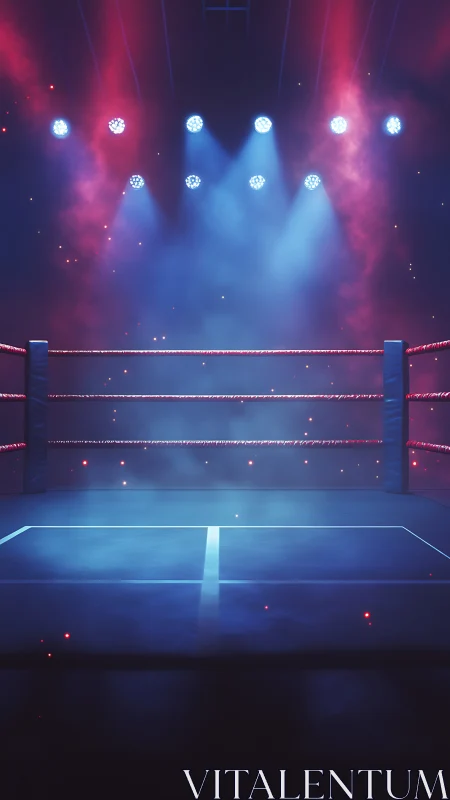 Wrestling Ring Stage Setup with Neon Lighting Effects.