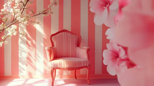 Blush velvet daydream chair in a stripe kissed blossom room.