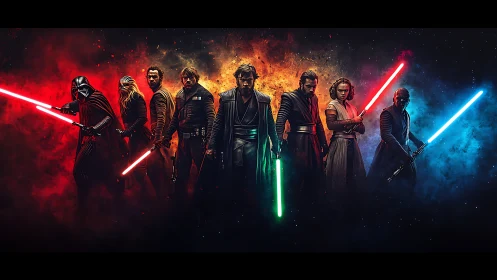 Legendary space warriors stand united in a blazing standoff