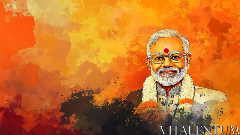 Garlanded elder in saffron haze of festive devotion and light.