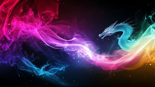Luminescent spectral dragon weaving through neon cosmos.