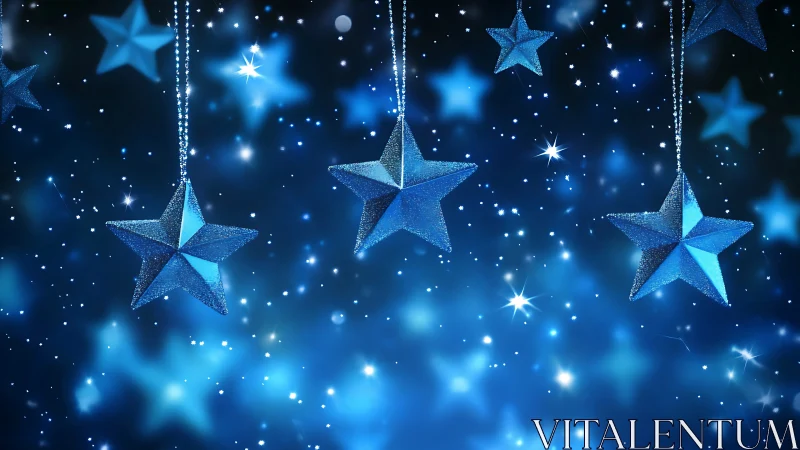 Sparkling blue hanging stars in a dreamy night sky.