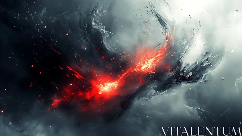 Volcanic energy ribbon tearing through storm-swept void.