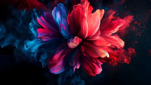 Vibrant abstract flower bursts through deep cosmic darkness
