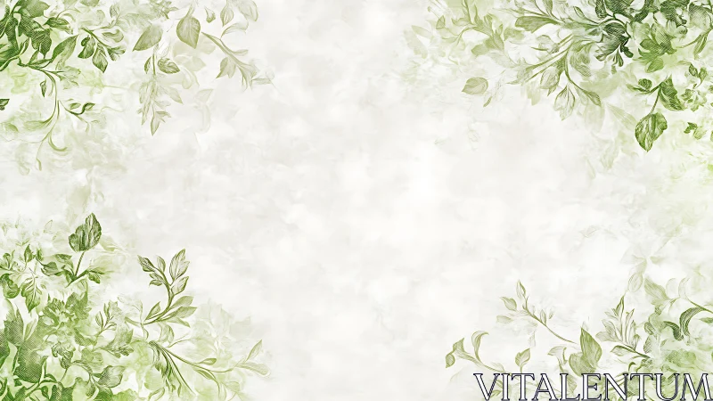 Delicate green foliage frames soft watercolor parchment