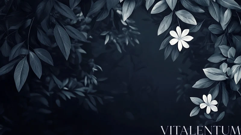 Midnight Blooms: Pure Blossoms Break Through Shadowed Foliage.